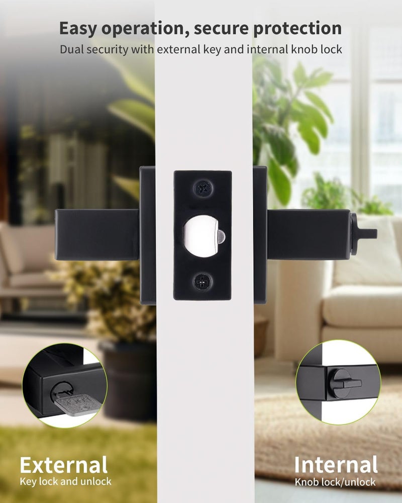 MENDOCK Entry Door Handle with Key GreenShield Lock Set, Heavy Duty Reversible Exterior and Interior Door Lever for Front Entrance, Bedroom and Room (6 Pack, Matte Black) - Image 2